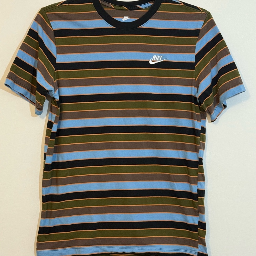 Nike Sportswear Striped Tee Multicolor Blue Olive Brown Orange Black Men’s M